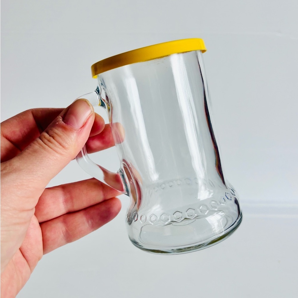 Vintage Glass Mug Yellow Lid Coffee Tea Cup